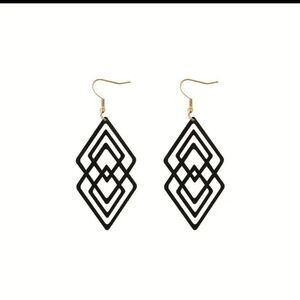 Rhombus shaped black earrings geometric jewelry
